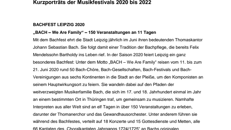 Klassische Musikfestivals in Leipzig 2020-2022