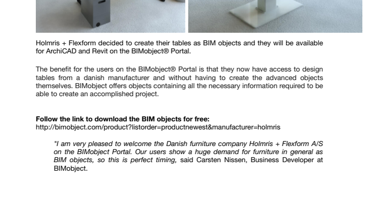 Holmris + Flexform A/S creates their tables as BIM objects