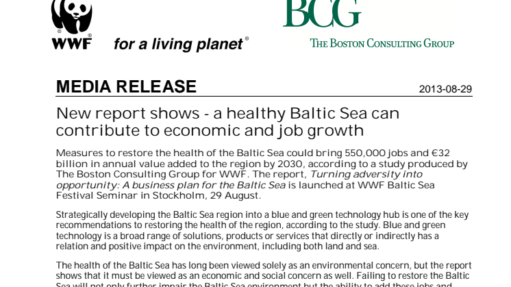 Rätt satsningar för Östersjöregionen kan ge friskt hav, jobb och ekonomisk tillväxt 