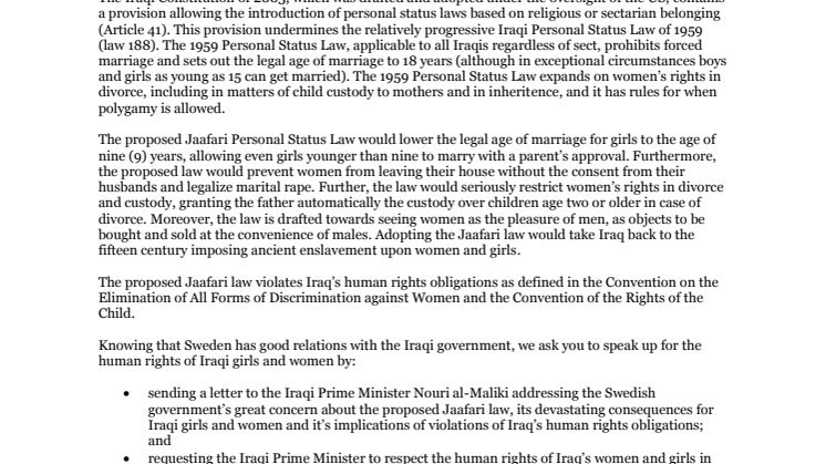 Irakiska kvinnoaktivister kräver att Bildt agerar