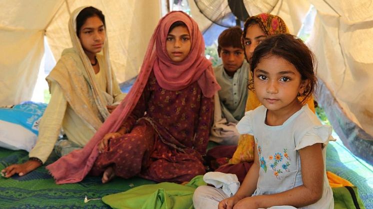 Children in a camp in Balochistan, displaced by unprecedented floods in Pakistan.
