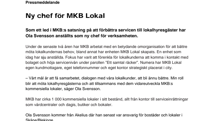 Ny chef för MKB Lokal