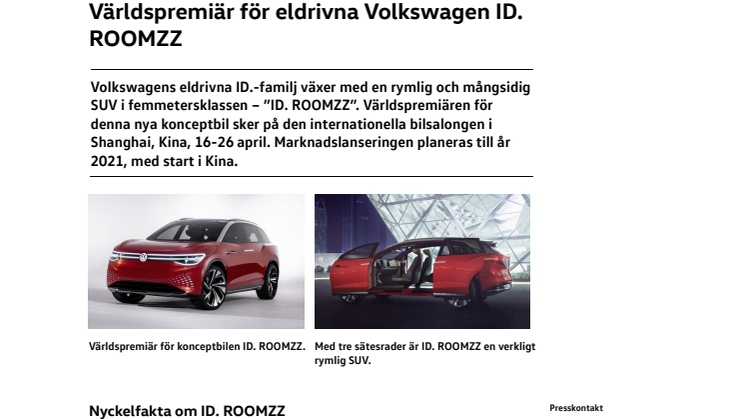 Världspremiär för eldrivna Volkswagen ID. ROOMZZ