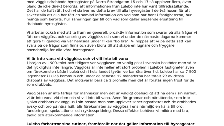 Lulebo informerar om förekomst och sanering av vägglus