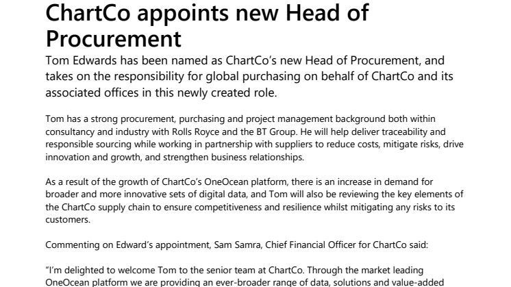 ChartCo Appoints New Head of Procurement