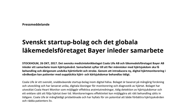 Svenskt startup-bolag och det globala läkemedelsföretaget Bayer inleder samarbete