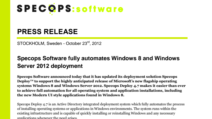 Specops Software fully automates Windows 8 and Windows Server 2012 deployment