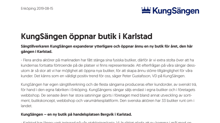 KungSängen öppnar butik i Karlstad