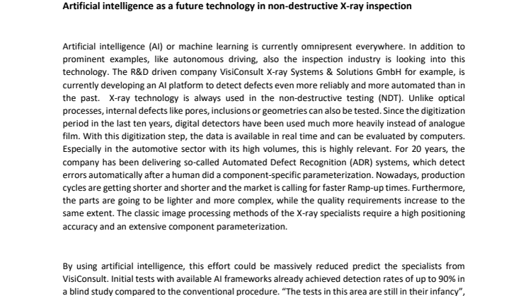 Artificial intelligence as a future technology in non-destructive X-ray inspection