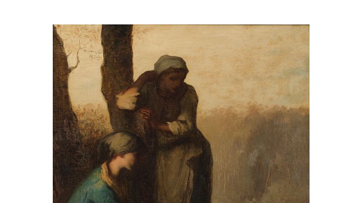 _Jean-François Millet (1814-1875) Jeunes filles à Barbizon ou Paysannes au repos Circa 1850, selon le PR. R. L. Herbert Huile sur toile Signée en bas au milieu 46,5 x 38 cm Estimates_200,000 - 300,000