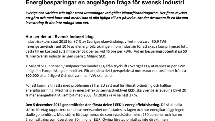 ​Energibesparingar en angelägen fråga för svensk industri