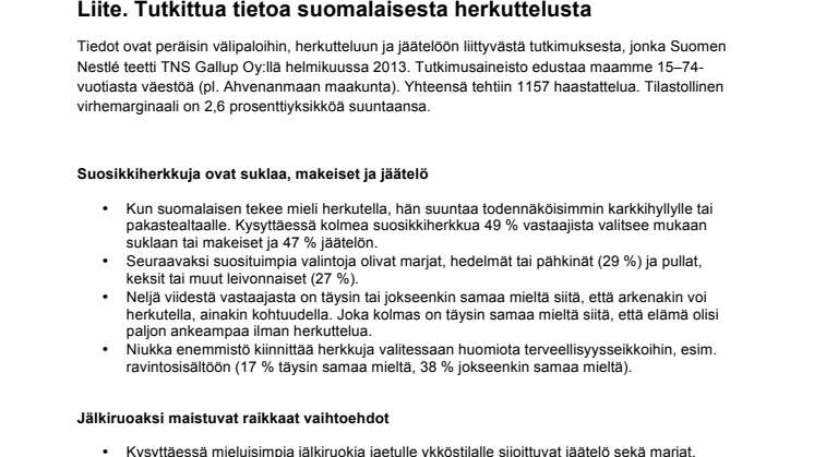 LIITE: Tutkittua tietoa suomalaisesta herkuttelusta