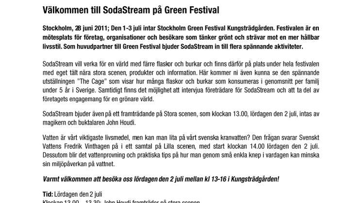 Välkommen till SodaStream på Green Festival