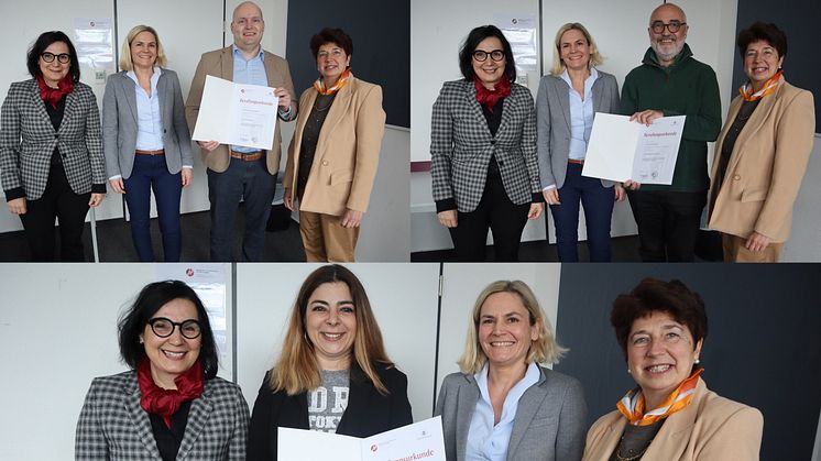 Anja Muley und Prof. Dr. Perizat Daglioglu überreichen die Berufungsurkunden an die neuen Professor*innen