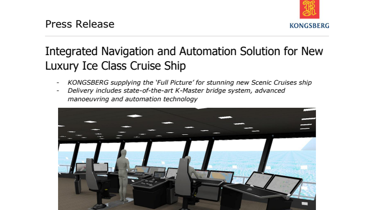 Kongsberg Maritime: Integrated Navigation and Automation Solution for New Luxury Ice Class Cruise Ship