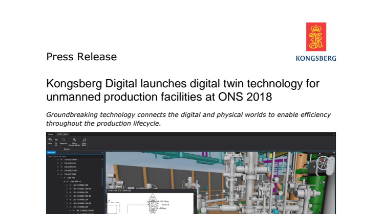 Kongsberg Digital launches digital twin technology for unmanned production facilities at ONS 2018