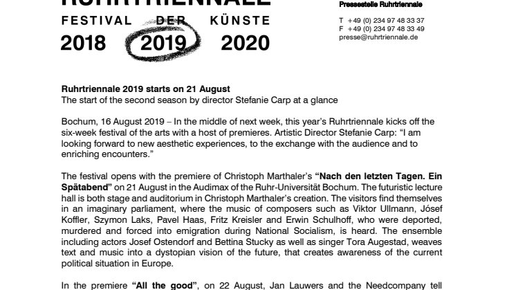 Kick-off press conference Ruhrtriennale 2019