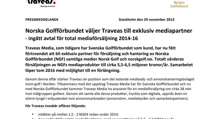 Norska Golfförbundet väljer Traveas till exklusiv mediapartner