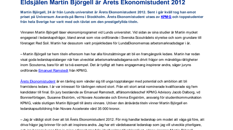Eldsjälen Martin Björgell är Årets Ekonomistudent 2012