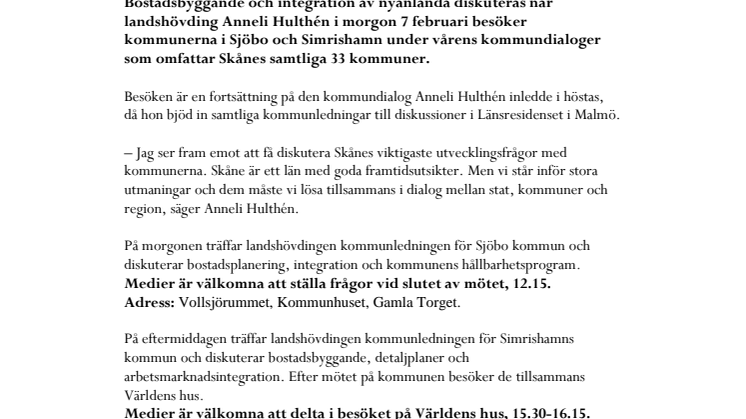 ​Anneli Hulthén på kommundialoger i Sjöbo och Simrishamn