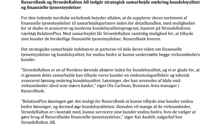ResursBank og StroedeRalton AB indgår strategisk samarbejde 