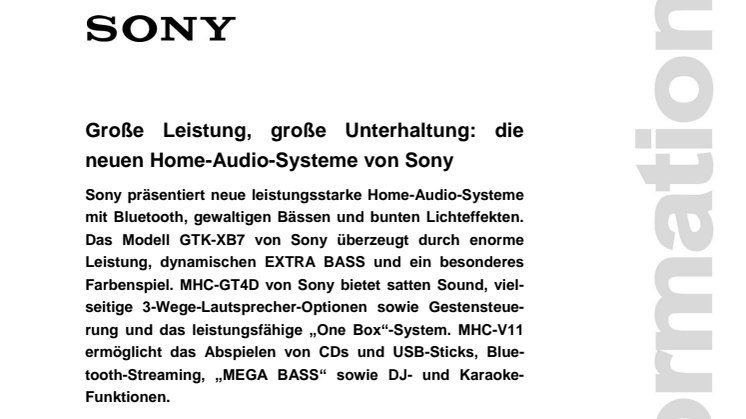 Große Leistung, große Unterhaltung: die neuen Home-Audio-Systeme von Sony 