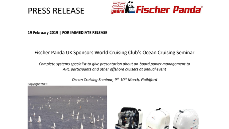 Fischer Panda UK Sponsors World Cruising Club’s Ocean Cruising Seminar