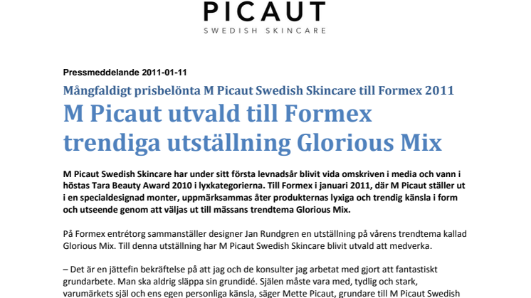 M Picaut utvald till Formex trendiga utställning Glorious Mix
