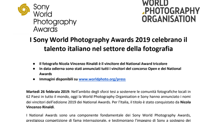 I Sony World Photography Awards 2019 celebrano il talento italiano nel settore della fotografia 