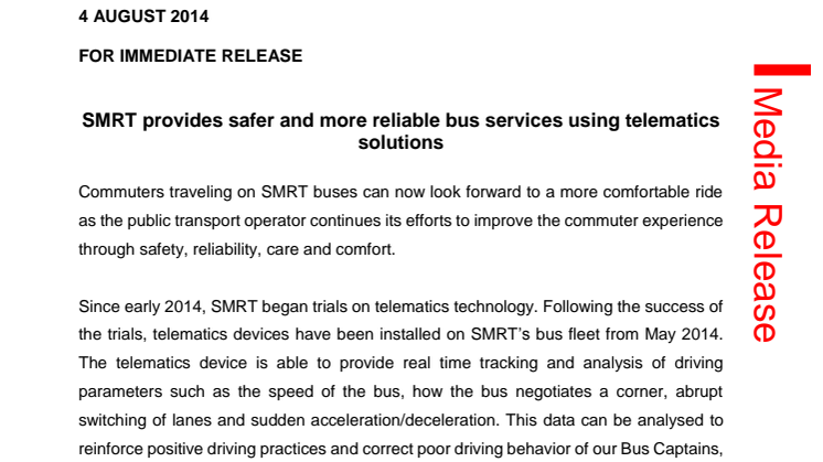 SMRT provides safer and more reliable bus services using telematics solutions