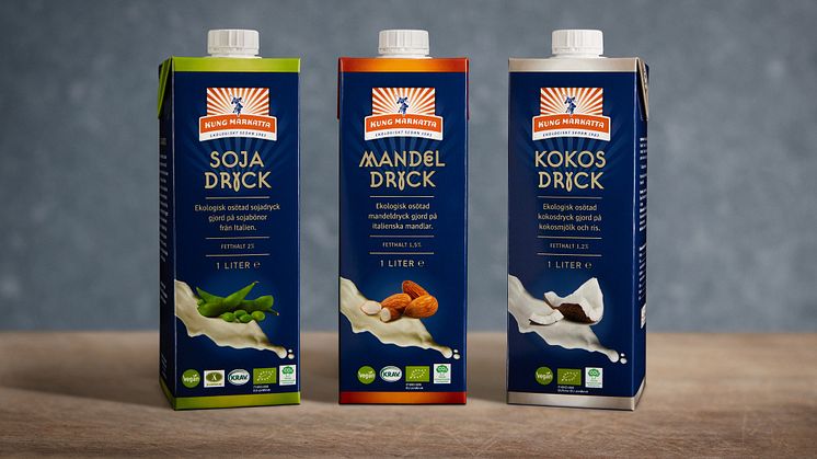 Kung Markattas nya ekologiska växtbaserade drycker: Sojadryck, Mandeldryck och Kokosdryck
