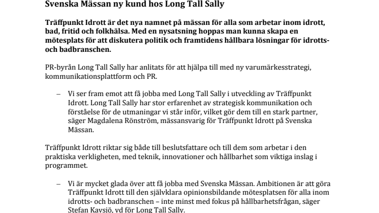 Svenska Mässan ny kund hos Long Tall Sally