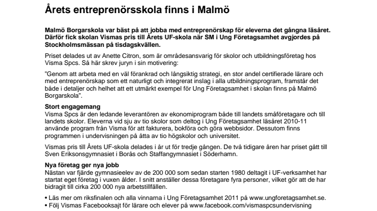 Årets entreprenörsskola finns i Malmö