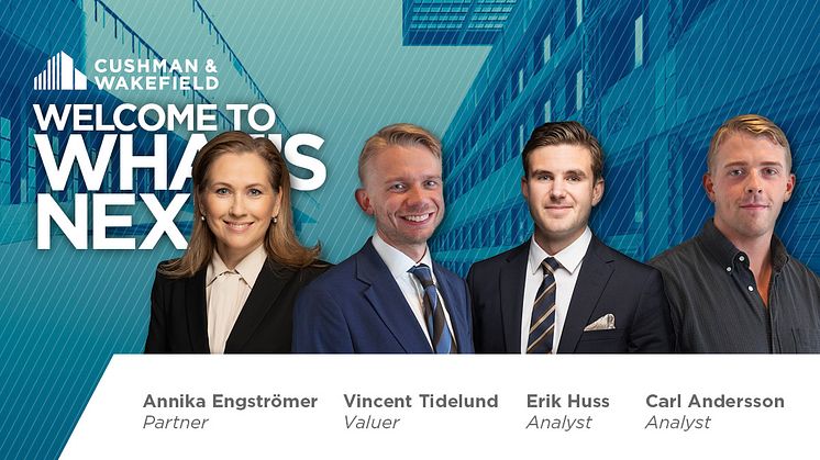 Cushman & Wakefield har förstärkt Valuation & Strategic Advisory med flera nya medarbetare. Från vänster; Annika Engströmer, Vincent Tidelund, Erik Huss och Carl Andersson.