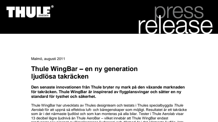 Thule WingBar – en ny generation ljudlösa takräcken