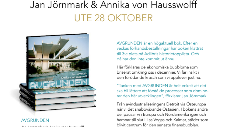 Den 28 oktober släpper Jan Jörnmark och Annika von Hausswolff boken AVGRUNDEN