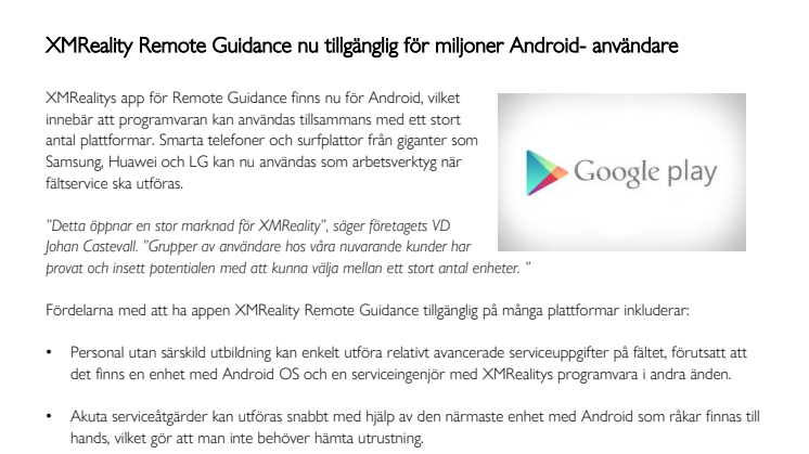 XMReality Remote Guidance nu tillgänglig för miljoner Android- användare