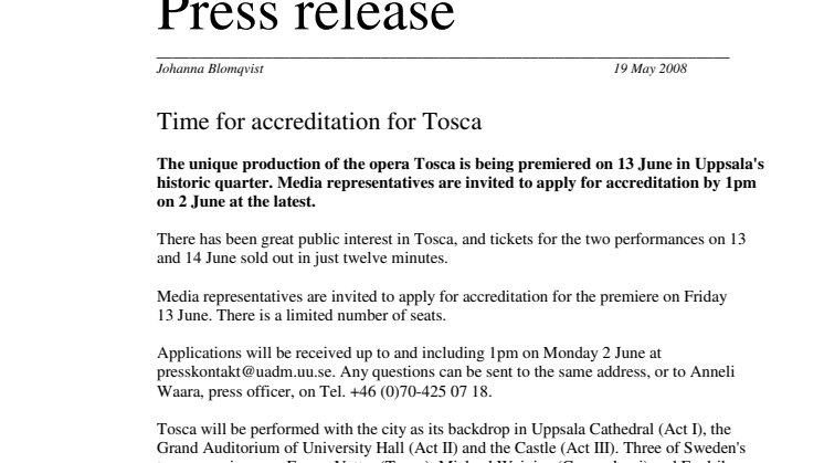 Time for accreditation for Tosca