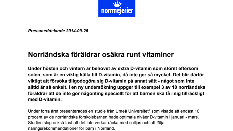 Norrländska föräldrar osäkra runt vitaminer