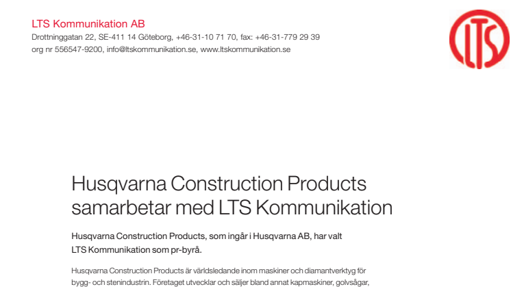 Husqvarna Construction Products samarbetar med LTS Kommunikation