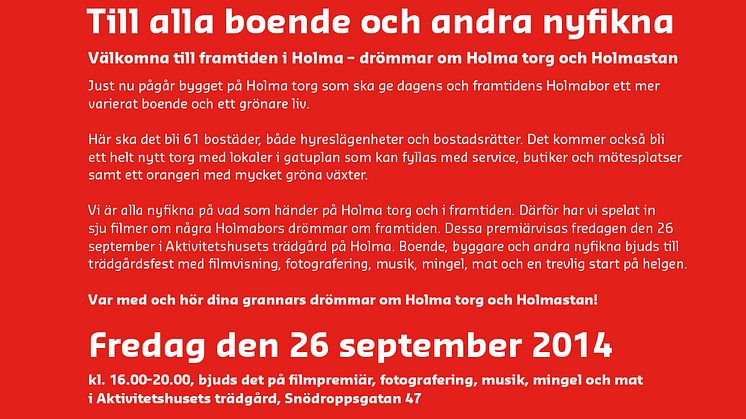 Till Holmabor och andra nyfikna - Festligt mingel om framtidens Holma!