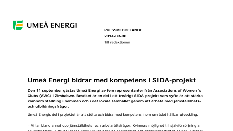 Umeå Energi bidrar med kompetens i SIDA-projekt
