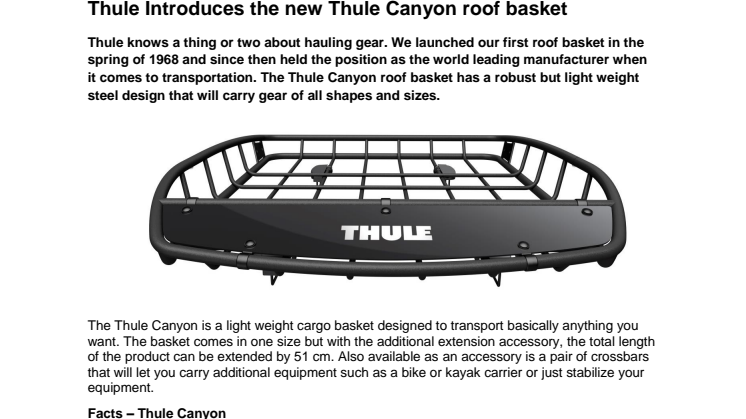 Thule Introduces the new Thule Canyon roof basket