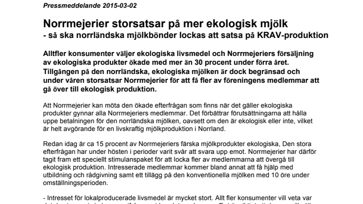 Norrmejerier storsatsar på mer ekologisk mjölk: Så ska norrländska mjölkbönder lockas att satsa på KRAV-produktion