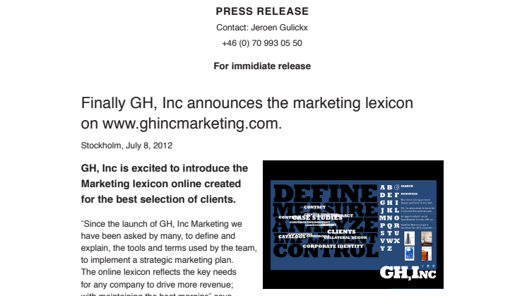 Finally GH, Inc announces the marketing lexicon on www.ghincmarketing.com.