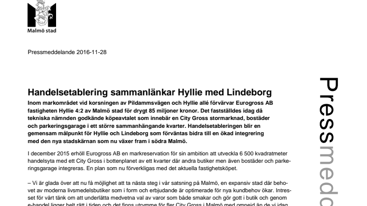 Handelsetablering sammanlänkar Hyllie med Lindeborg