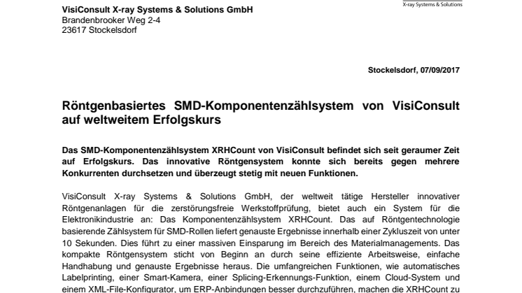 Röntgenbasiertes SMD-Komponentenzählsystem von VisiConsult auf weltweitem Erfolgskurs