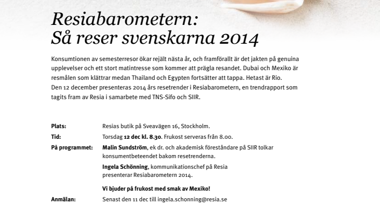 Pressinbjudan: Så reser svenskarna 2014