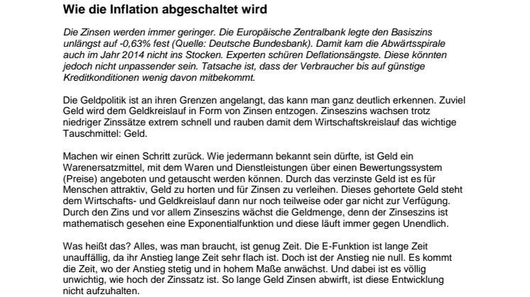 Wie die Inflation abgeschaltet wird