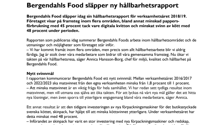  Bergendahls Food släpper ny hållbarhetsrapport 